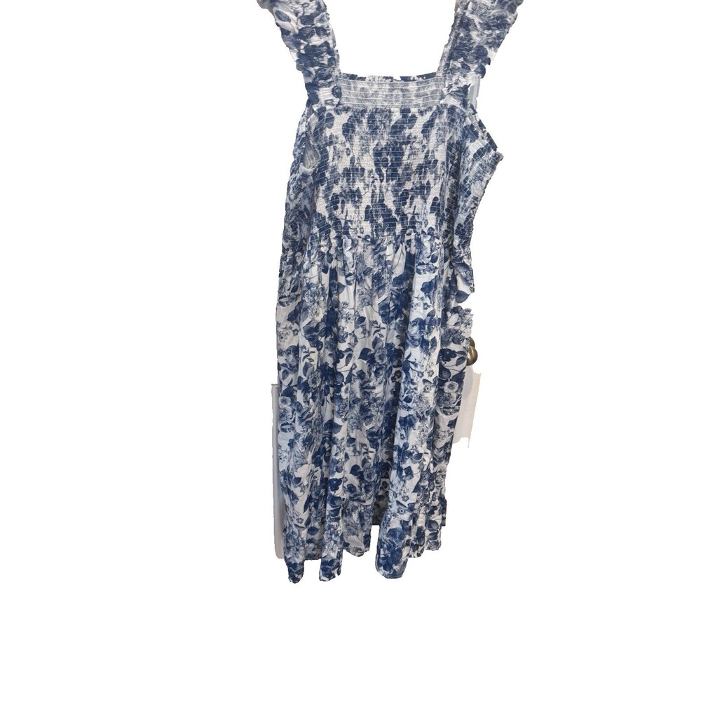 The Drop Women's Kimi Ruffled Shoulder Smocked Midi Dress, Blue Floral, 3X, Plus